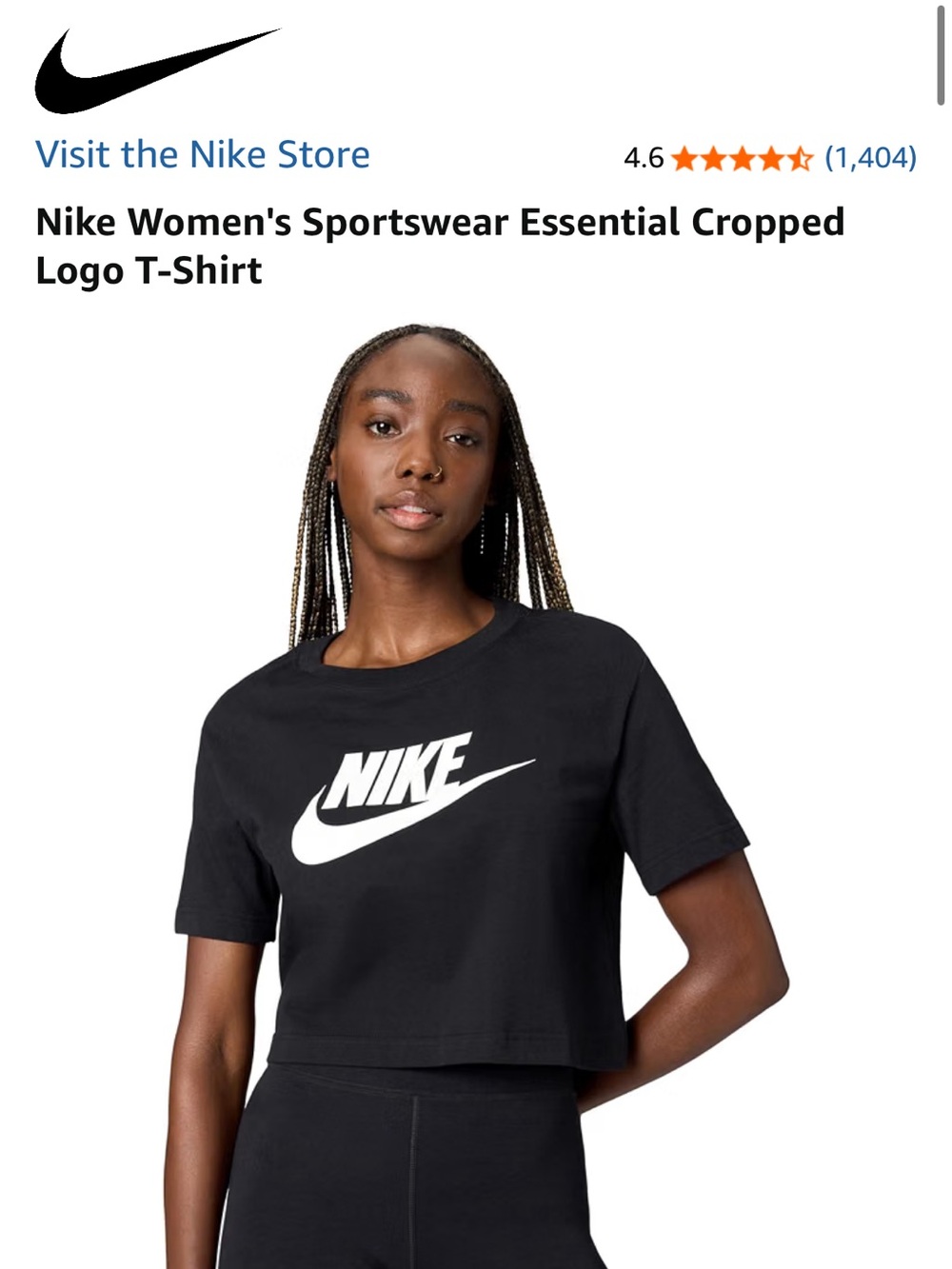 Nike Black Cropped Logo Tee with White Swoosh